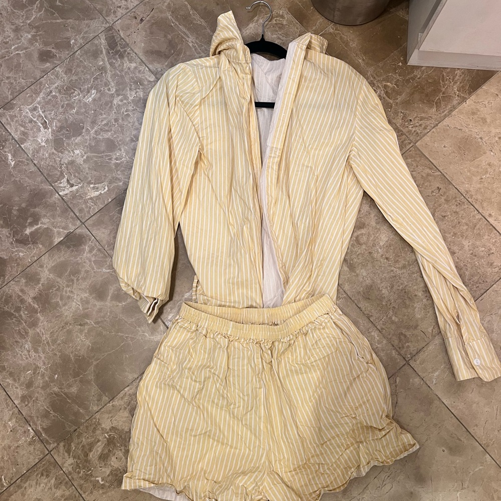 ASOS Yellow Striped Shirt and Shorts Set